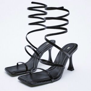 Zara Black Spiral Heeled Shoes Size 41